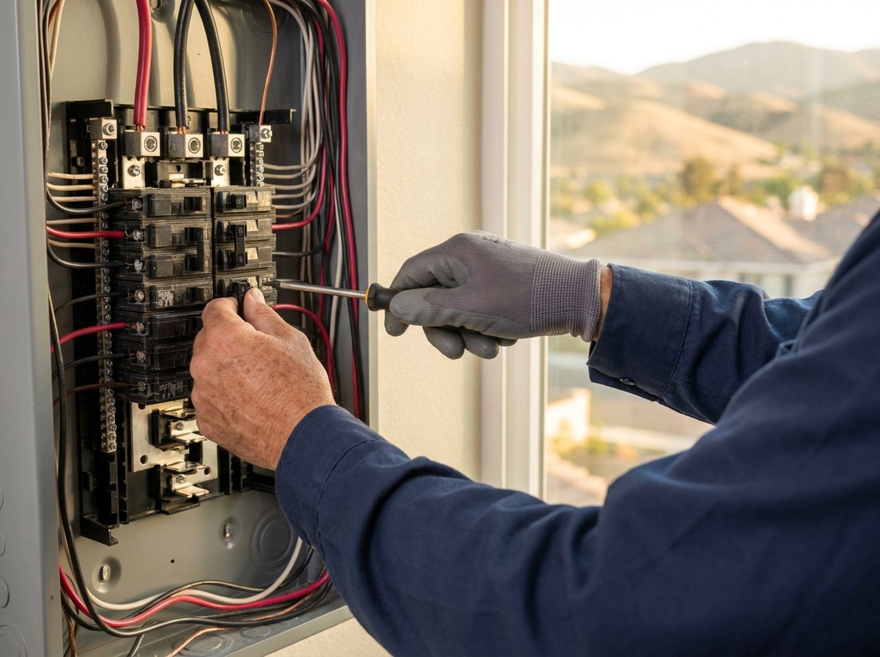 Licensed electrician performing electrical work