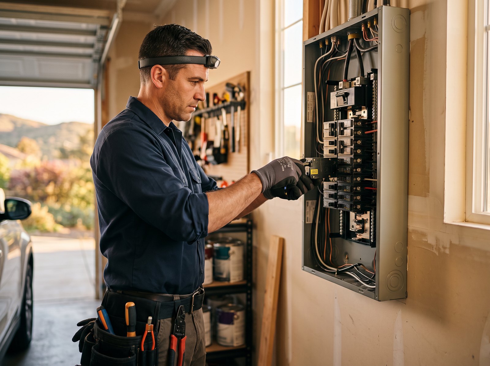 Electrician upgrading an electrical panel